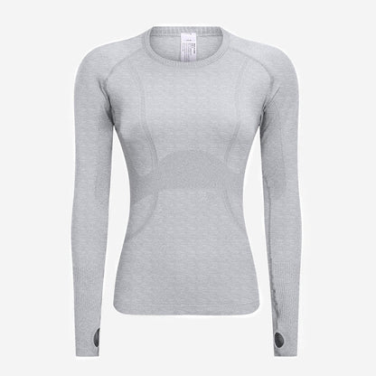 [Tops > Long sleeve] Ladies' Lightweight Flexible Tight-fit Workout Shirt (Grayscale)