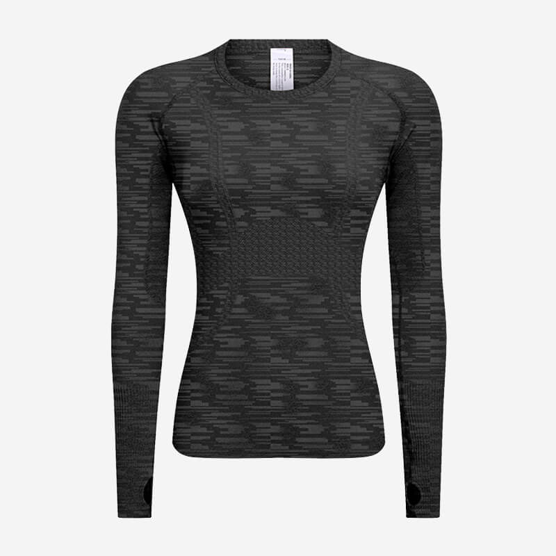 [Tops > Long sleeve] Ladies' Lightweight Flexible Tight-fit Workout Shirt (Grayscale)