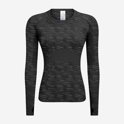 [Tops > Long sleeve] Ladies' Lightweight Flexible Tight-fit Workout Shirt (Grayscale)