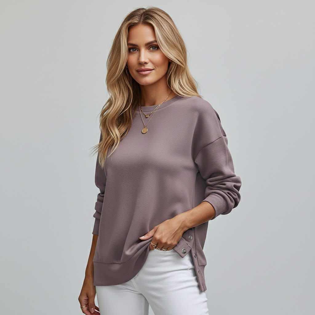 Women’s Casual Crew-Neck Side-Snap Jumper