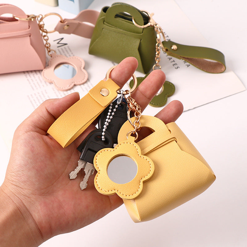Mini Handbag Keyring with Flower Mirror