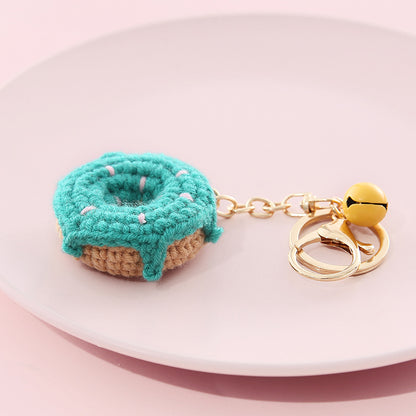 Hand-Knitted Doughnut Keyring with Bell