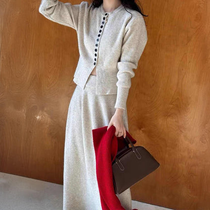 V‑neck Button‑Through Knitted Dress and Top Co‑ord Set