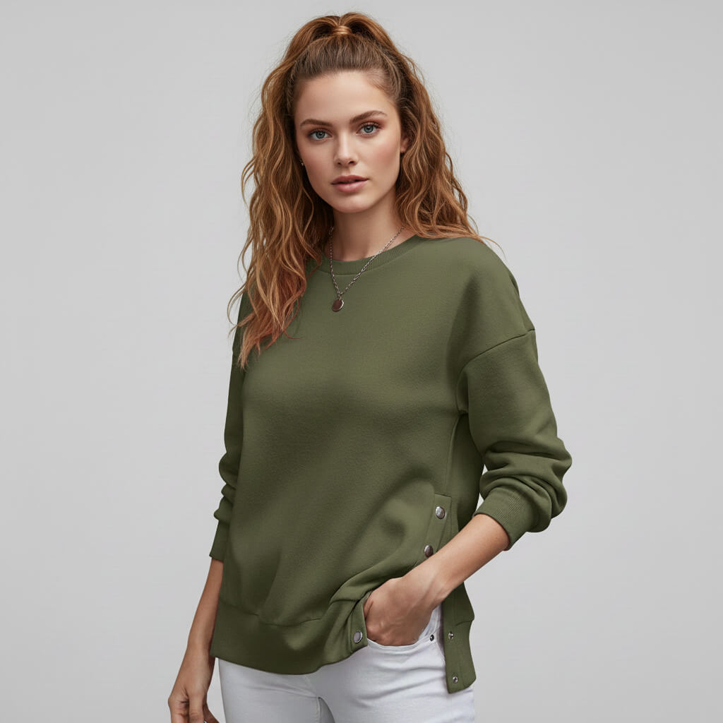 Women’s Casual Crew-Neck Side-Snap Jumper