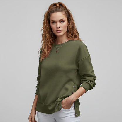 Women’s Casual Crew-Neck Side-Snap Jumper