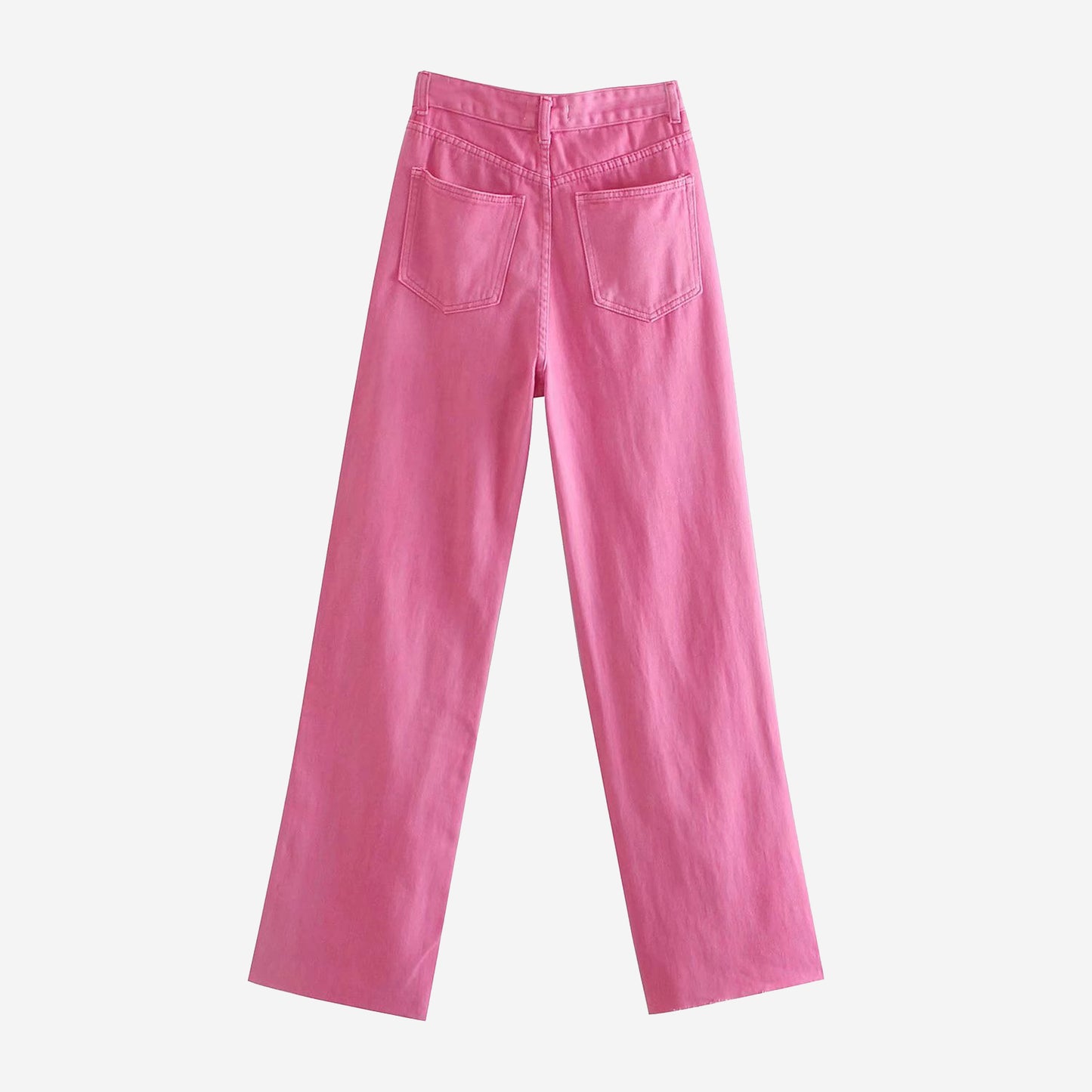 High-Waist Pink Straight-Leg Pants