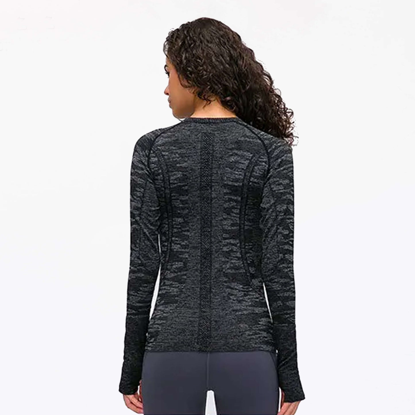 [Tops > Long sleeve] Ladies' Lightweight Flexible Tight-fit Workout Shirt (Grayscale)