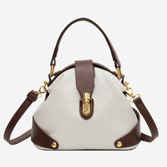 Vintage Style Round Shoulder Bag for Women with Lychee Print
