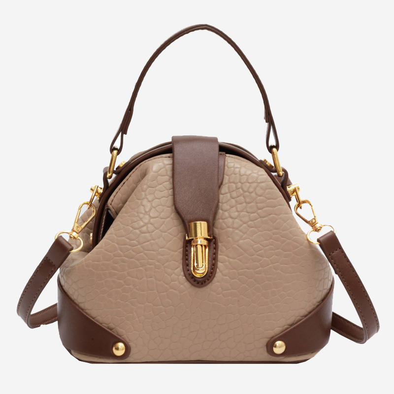 Vintage Style Round Shoulder Bag for Women with Lychee Print