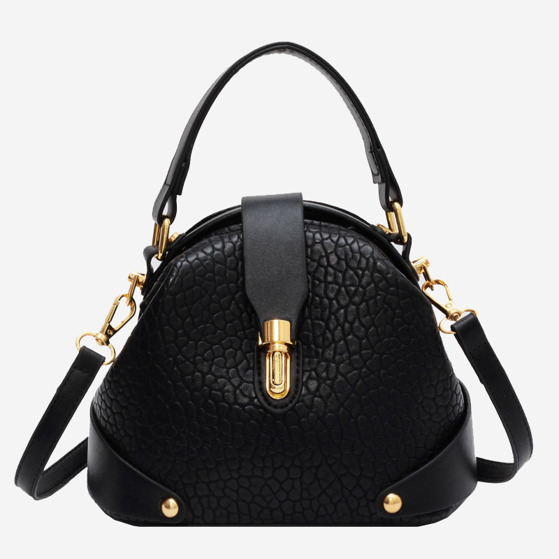 Vintage Style Round Shoulder Bag for Women with Lychee Print