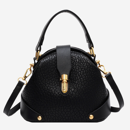 Vintage Style Round Shoulder Bag for Women with Lychee Print