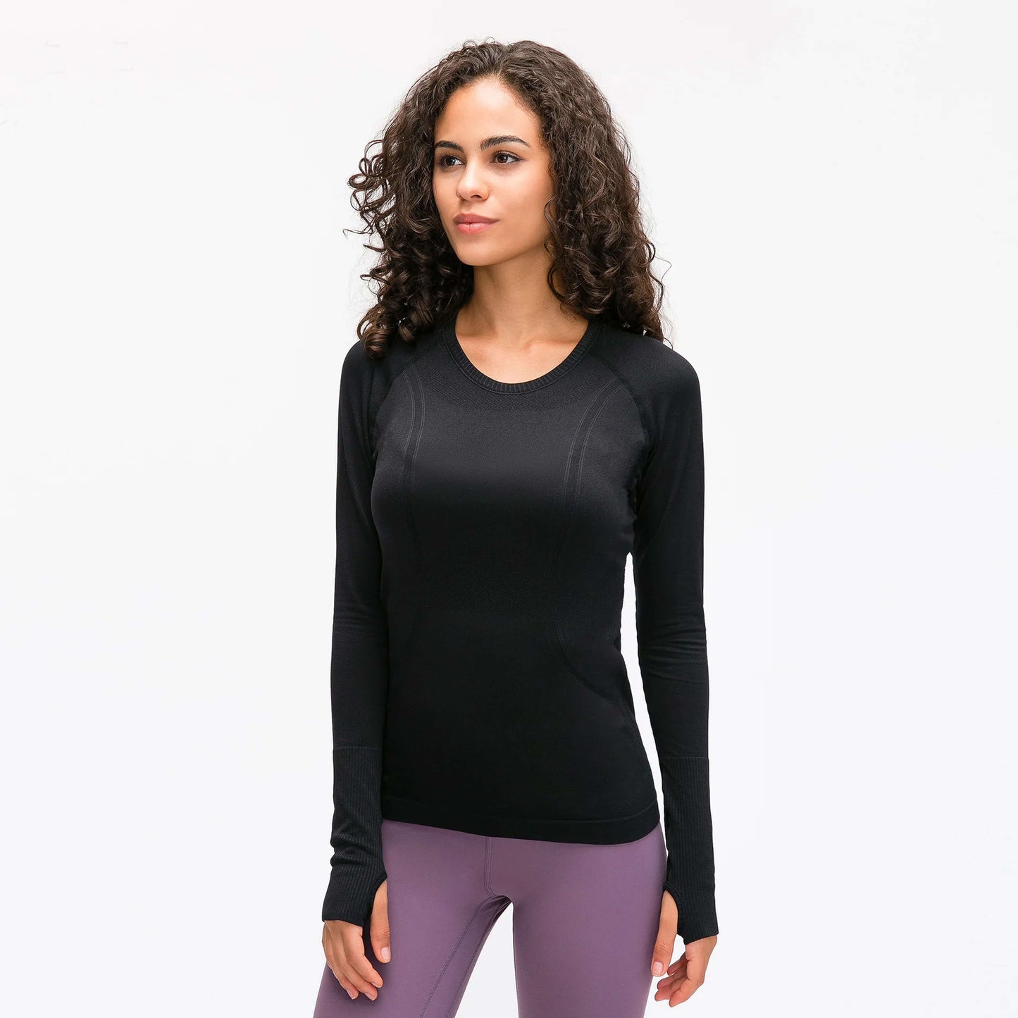 [Tops > Long sleeve] Ladies' Lightweight Flexible Tight-fit Workout Shirt (Grayscale)