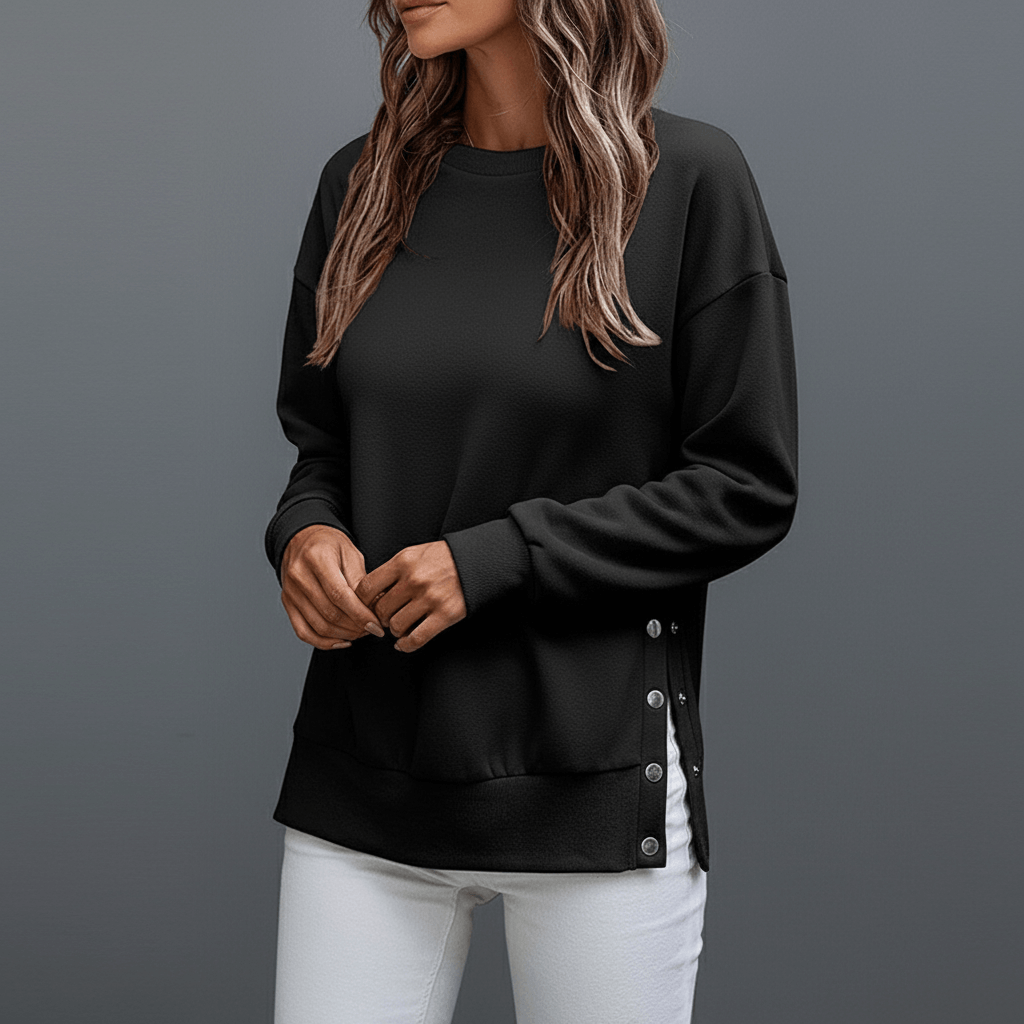 Women’s Casual Crew-Neck Side-Snap Jumper