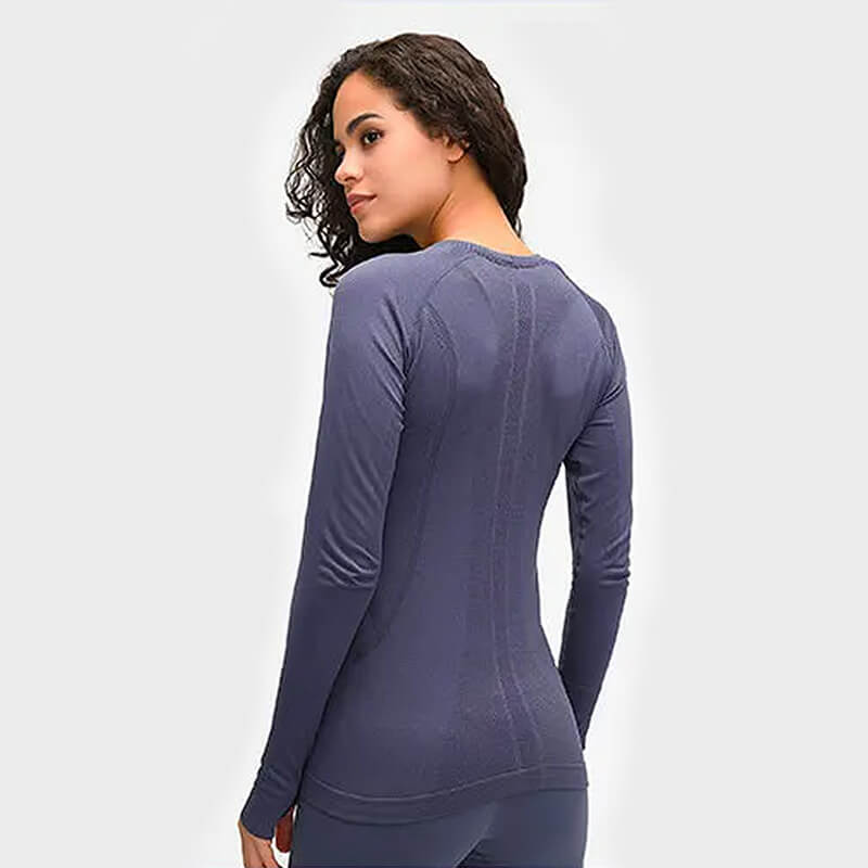 [Tops > Long sleeve] Ladies' Lightweight Flexible Tight-fit Workout Shirt (Blue&Purple)