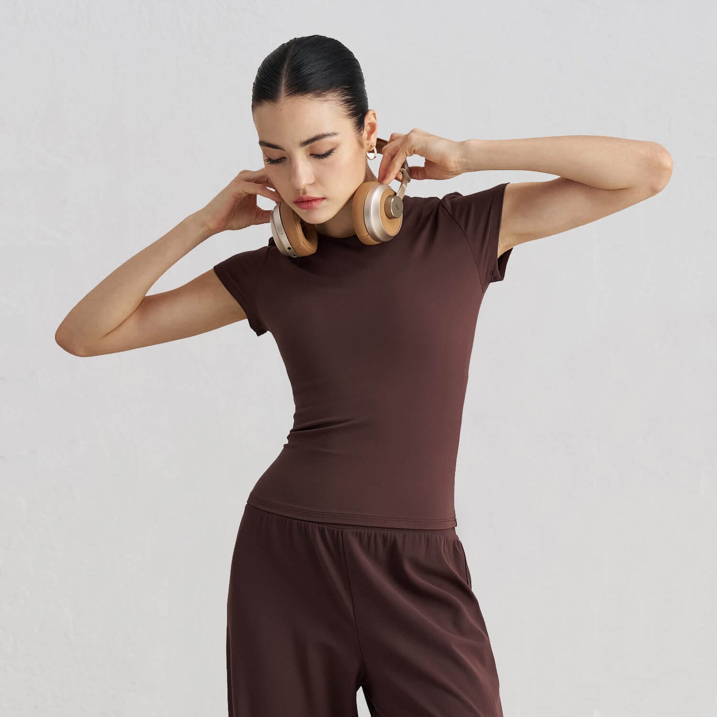[Tops > T-shirt] Short sleeved waist slim-fit breathable yoga T-shirt (Colorful)