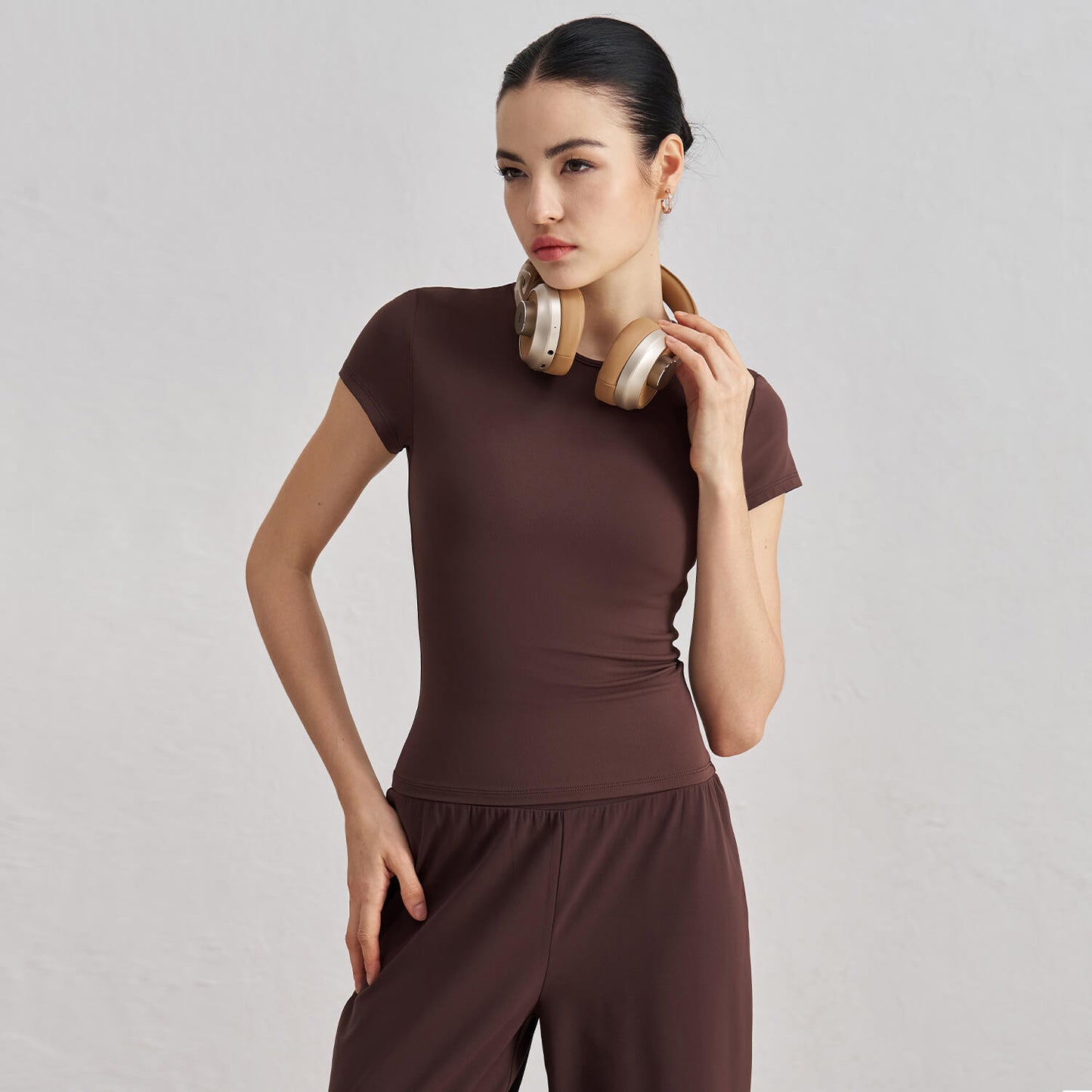 [Tops > T-shirt] Short sleeved waist slim-fit breathable yoga T-shirt (Colorful)