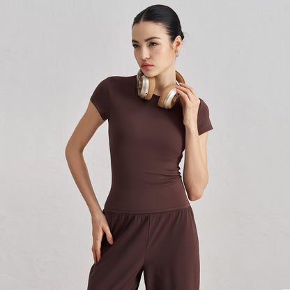 [Tops > T-shirt] Short sleeved waist slim-fit breathable yoga T-shirt (Colorful)