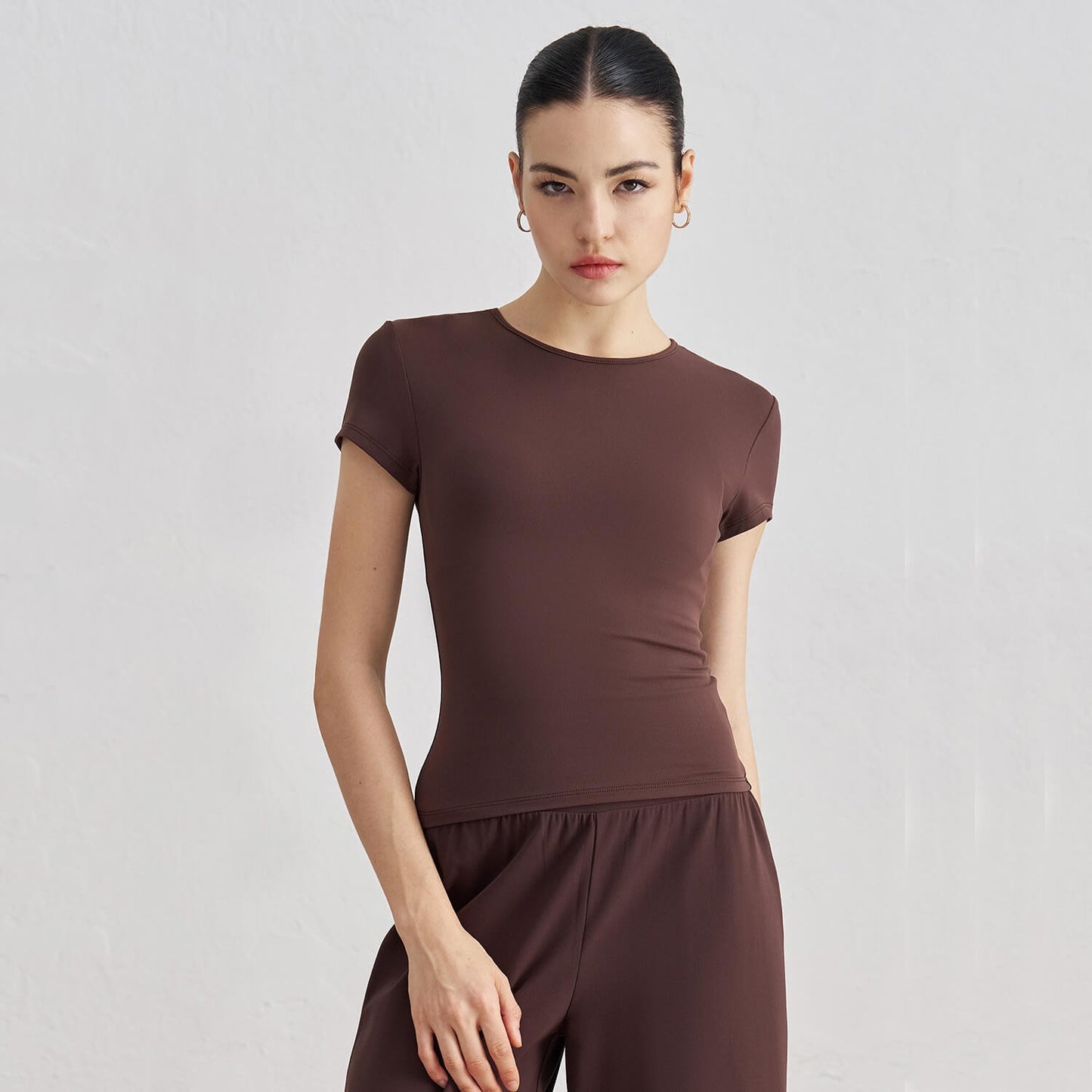 [Tops > T-shirt] Short sleeved waist slim-fit breathable yoga T-shirt (Colorful)