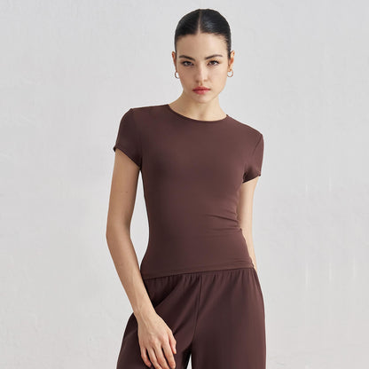 [Tops > T-shirt] Short sleeved waist slim-fit breathable yoga T-shirt (Colorful)