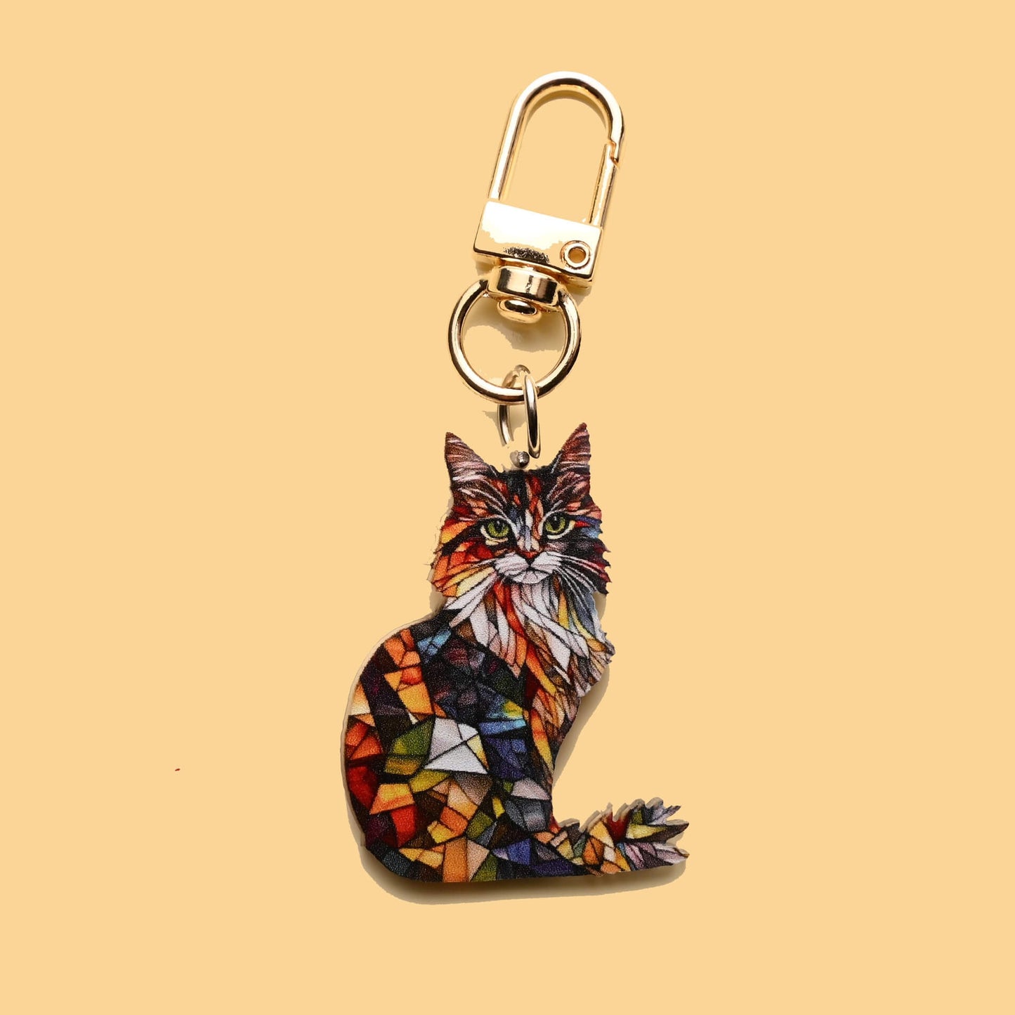 Vibrant Mosaic Style Cat & Dog Keyring