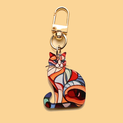 Vibrant Mosaic Style Cat & Dog Keyring
