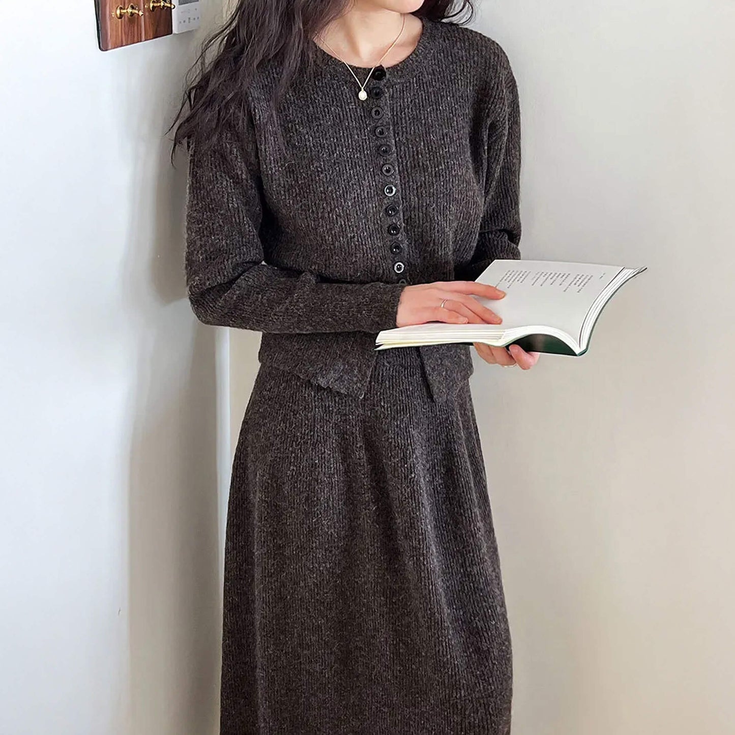 V‑neck Button‑Through Knitted Dress and Top Co‑ord Set