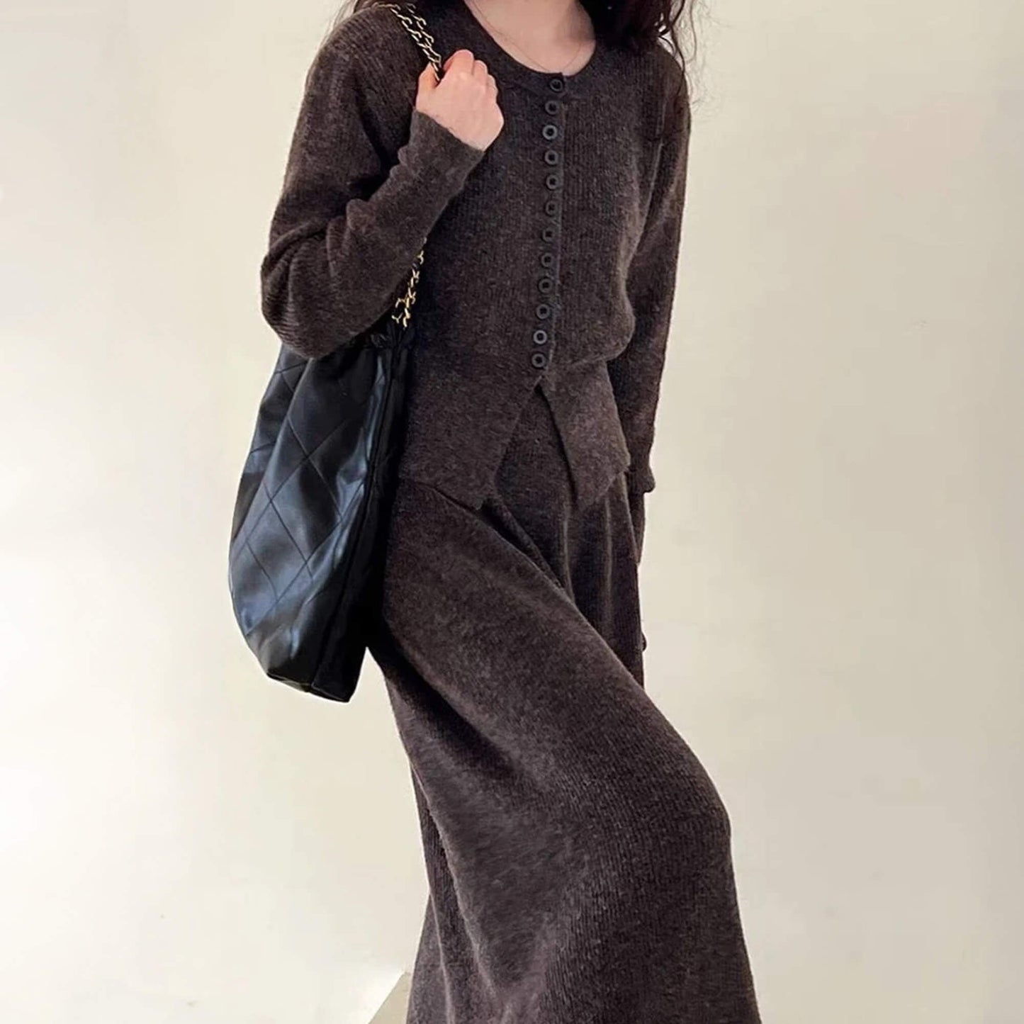 V‑neck Button‑Through Knitted Dress and Top Co‑ord Set