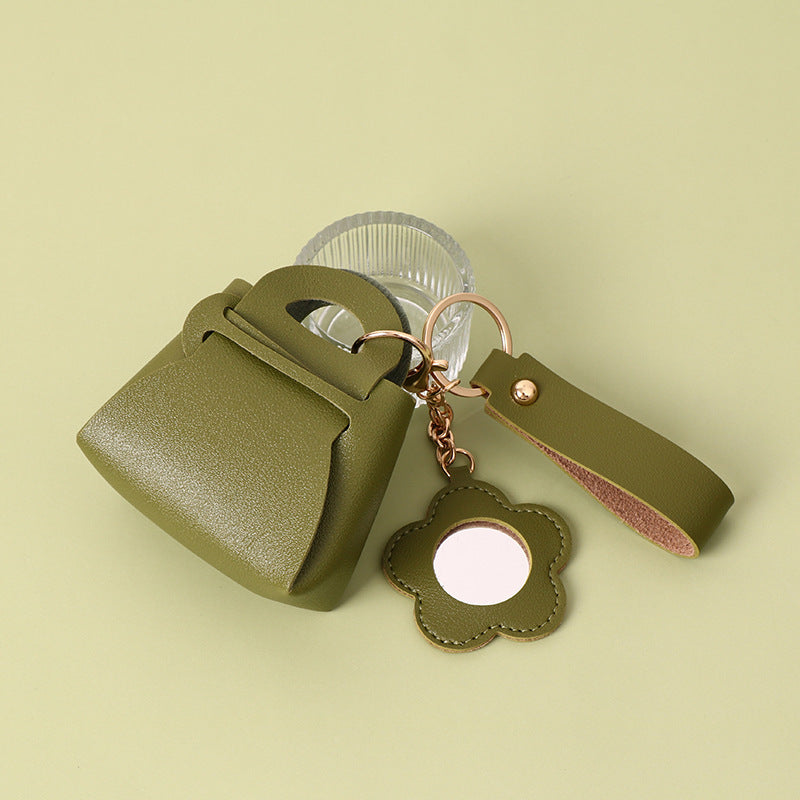 Mini Handbag Keyring with Flower Mirror