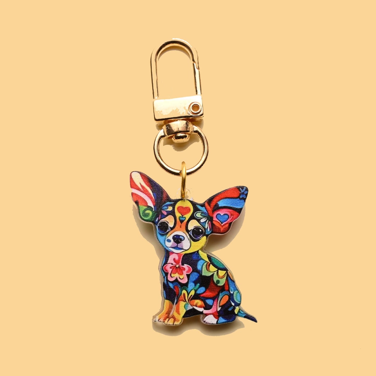 Vibrant Mosaic Style Cat & Dog Keyring