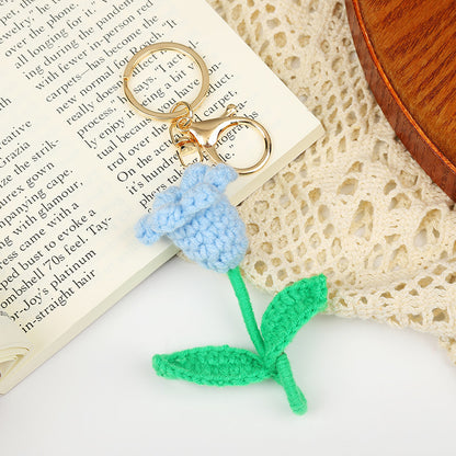 Handmade Yarn Woven Tulip Flower Keyring