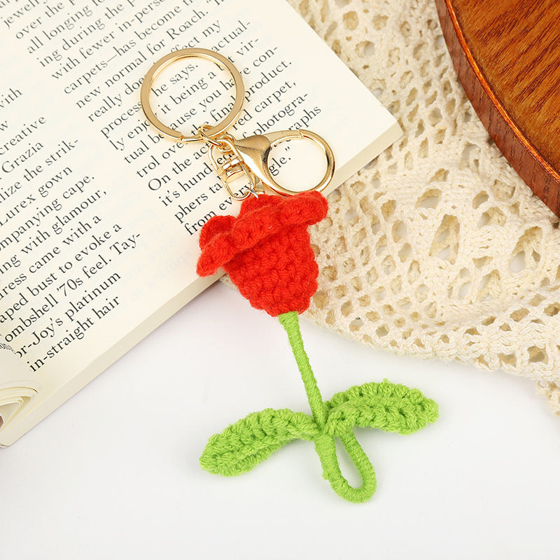 Handmade Yarn Woven Tulip Flower Keyring