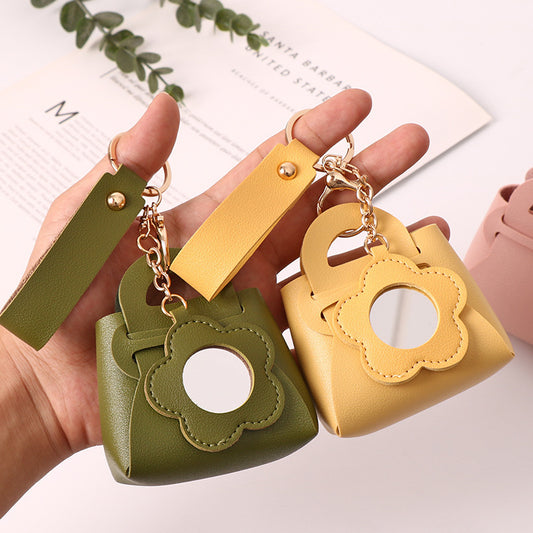 Mini Handbag Keyring with Flower Mirror