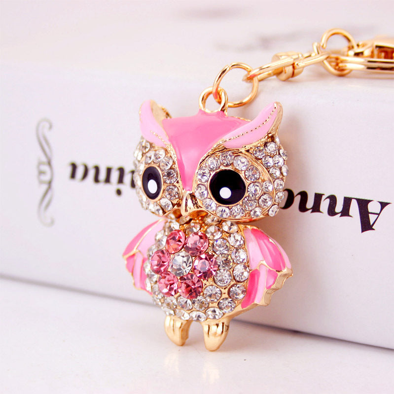 Sparkling Diamanté Bag Charm & Keyring — Owl