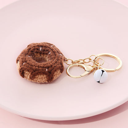 Hand-Knitted Doughnut Keyring with Bell