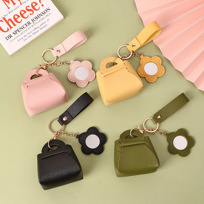 Mini Handbag Keyring with Flower Mirror