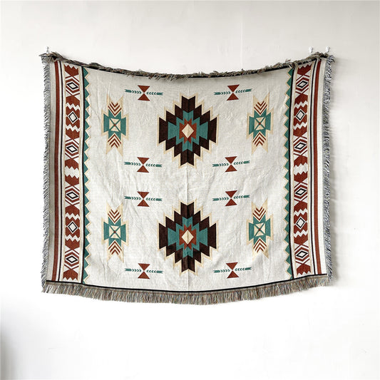 Boho Woven Throw for Sofa or Wall Hanging — Classic Aztec Geo