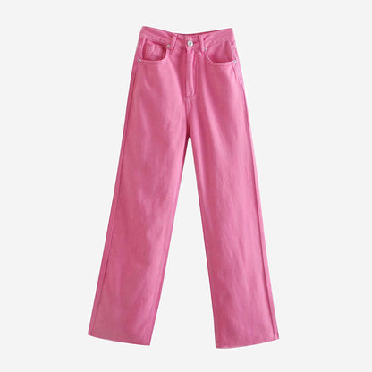 High-Waist Pink Straight-Leg Pants