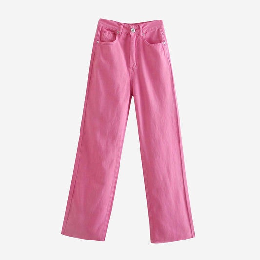 High-Waist Pink Straight-Leg Pants