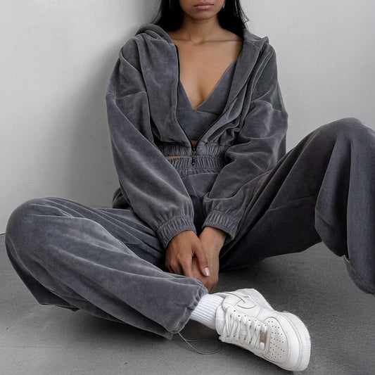 Soft Fleece 3‑Piece Set — Zip Hoodie, Bralette and Joggers