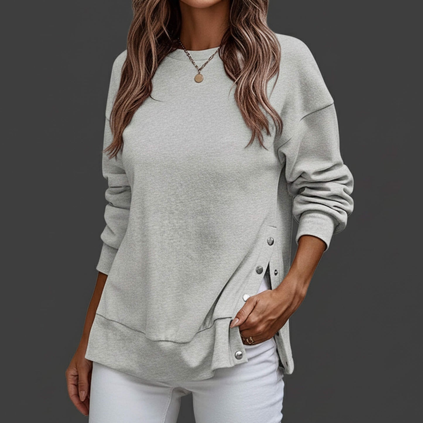 Women’s Casual Crew-Neck Side-Snap Jumper