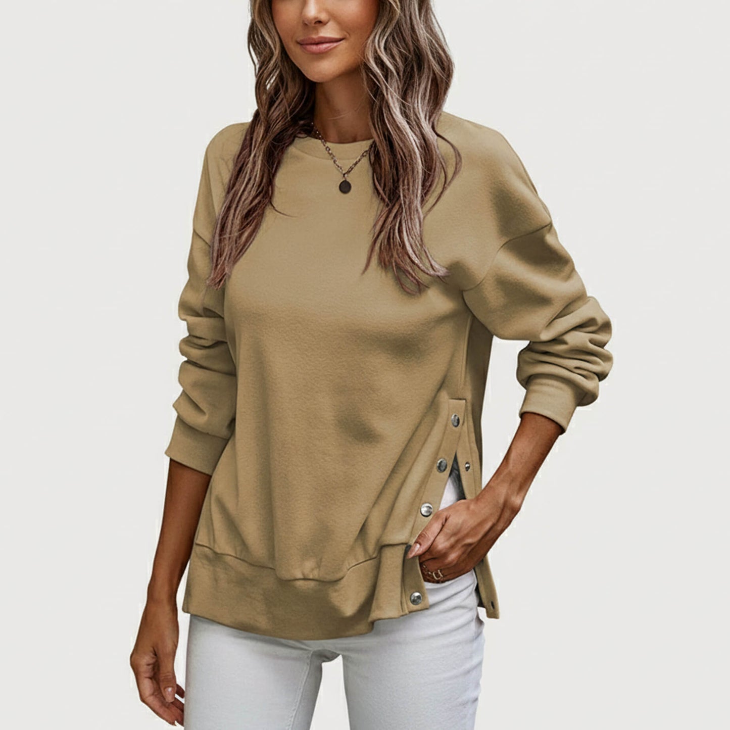 Women’s Casual Crew-Neck Side-Snap Jumper