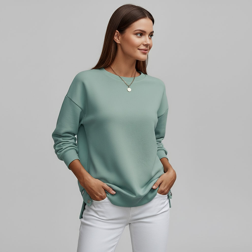 Women’s Casual Crew-Neck Side-Snap Jumper