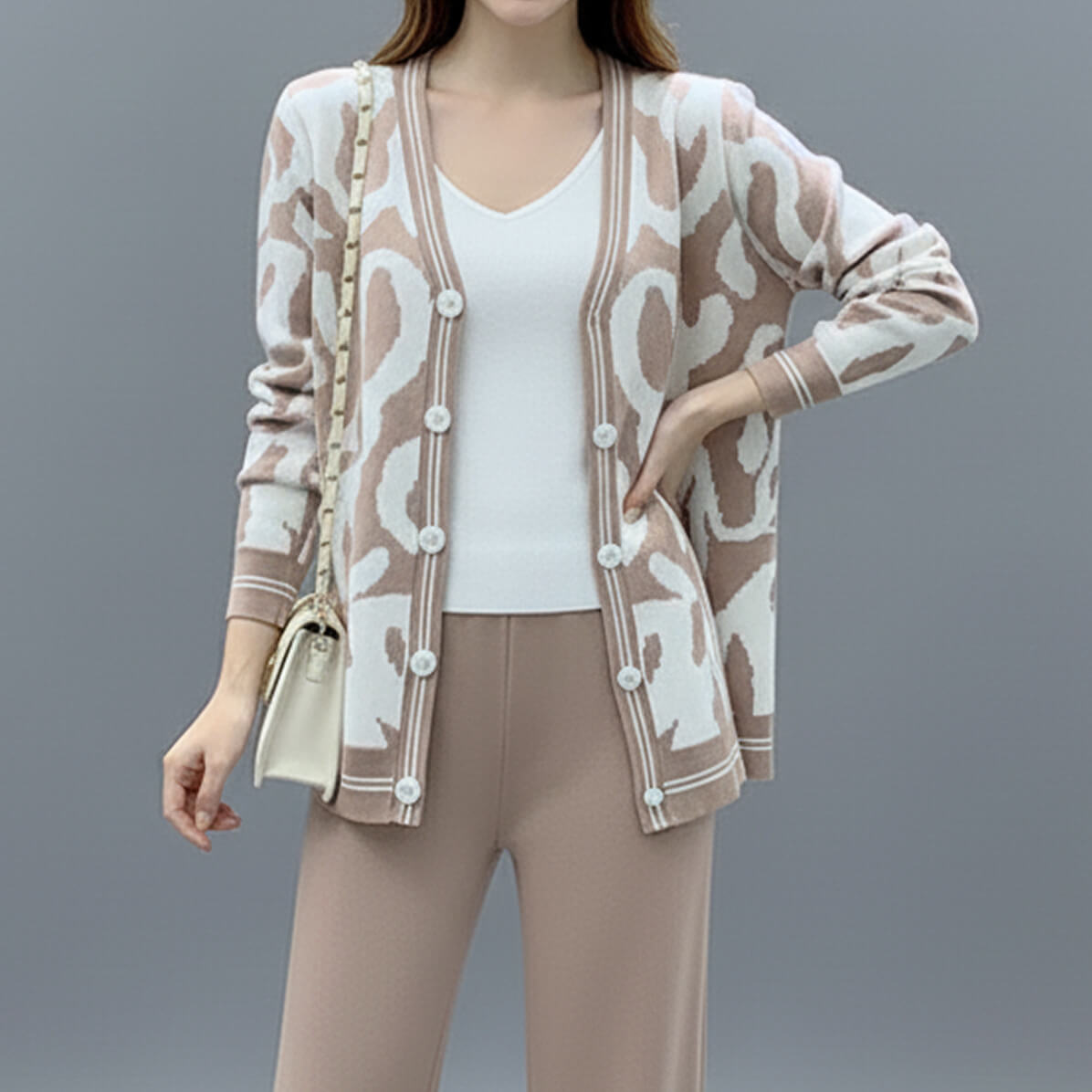 Abstract Knit Cardigan & Wide‑Leg Lounge Co‑ord