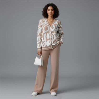 Abstract Knit Cardigan & Wide‑Leg Lounge Co‑ord