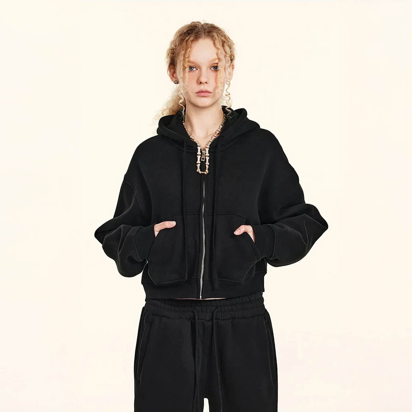 Women's Black Cosy Fleece Co-ord - Hoodie and Cuffed