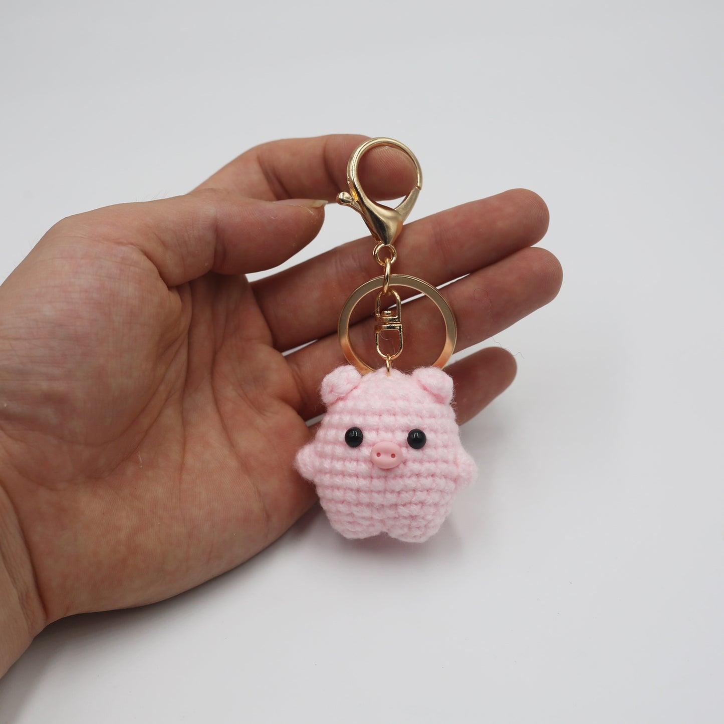 Crocheted Wool Animal Keyring — Pig