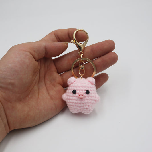 Crocheted Wool Animal Keyring — Pig