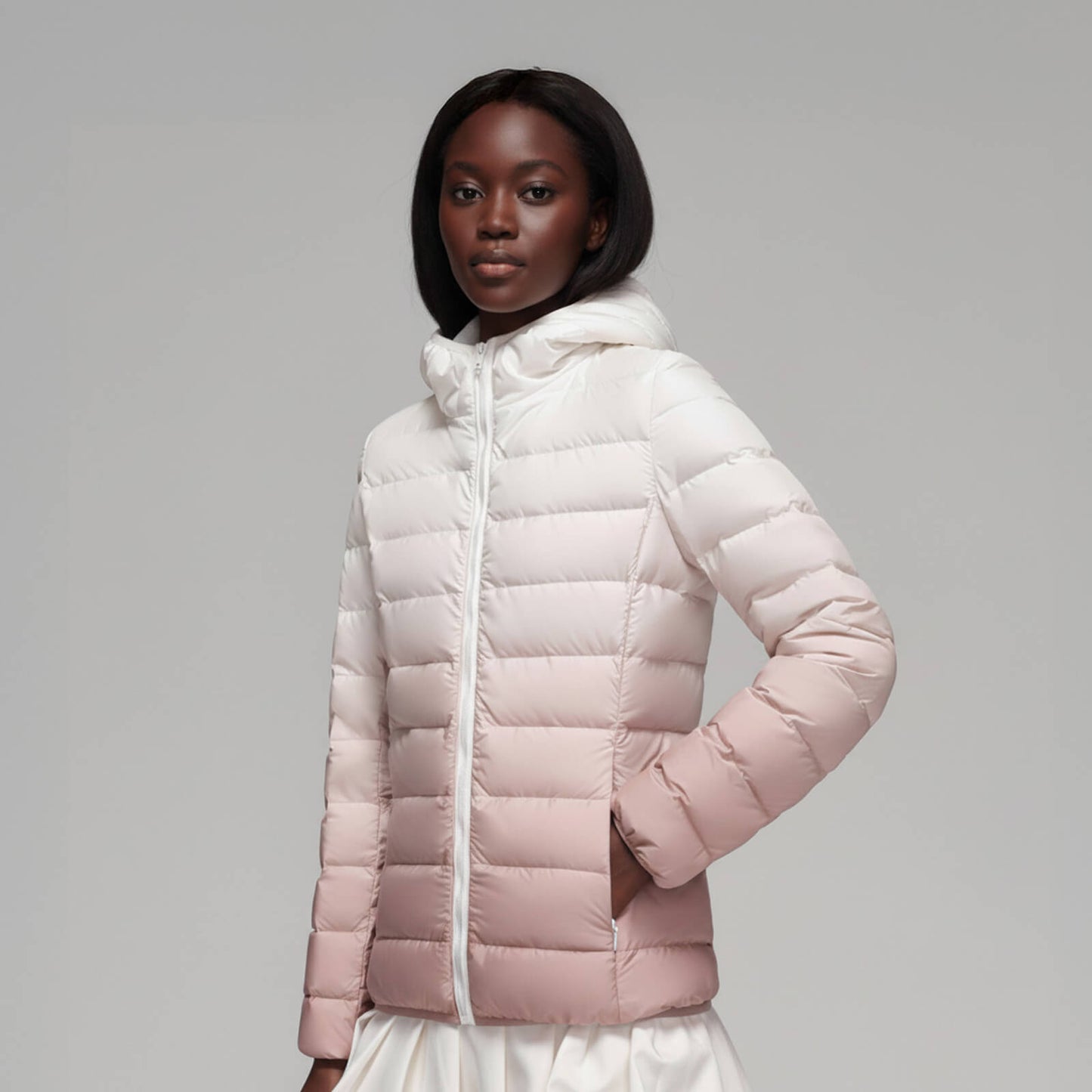 Ladies’ Lightweight Hooded Puffer Coat (Ombre, Autumn/Winter)