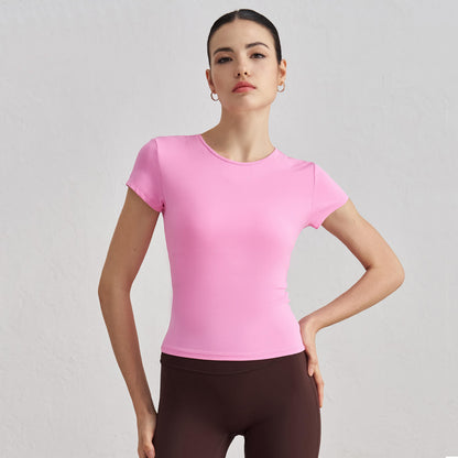 [Tops > T-shirt] Short sleeved waist slim-fit breathable yoga T-shirt (Colorful)
