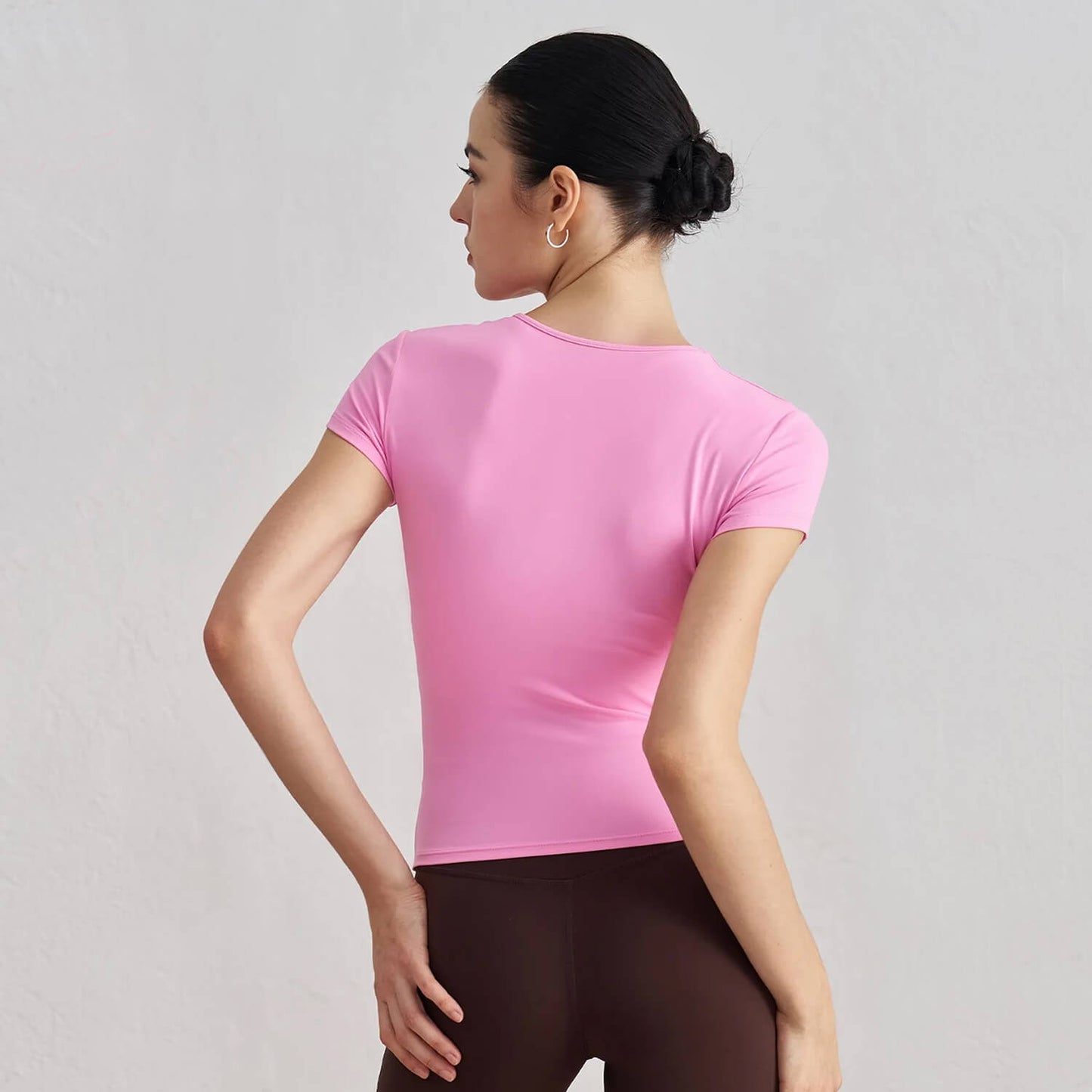 [Tops > T-shirt] Short sleeved waist slim-fit breathable yoga T-shirt (Colorful)